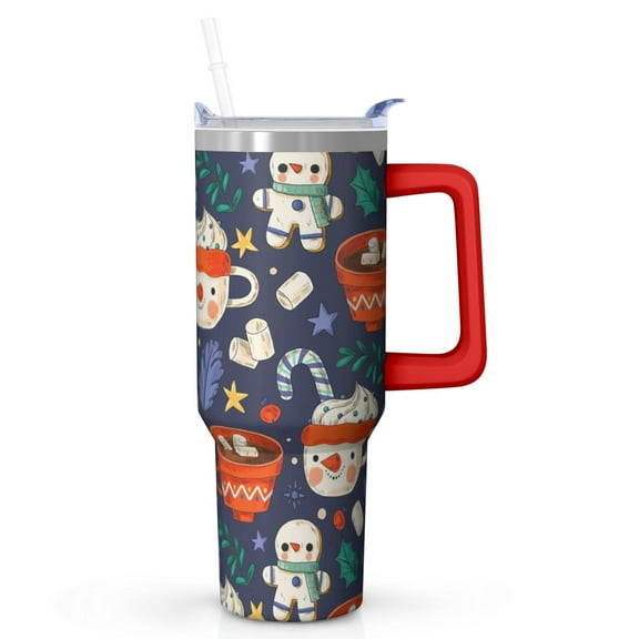 Holiday Snowman 40oz Christmas Insulated Coffee Cup with Handle and Straw, Stainless Steel Travel Tumbler, Winter Gift for Adults