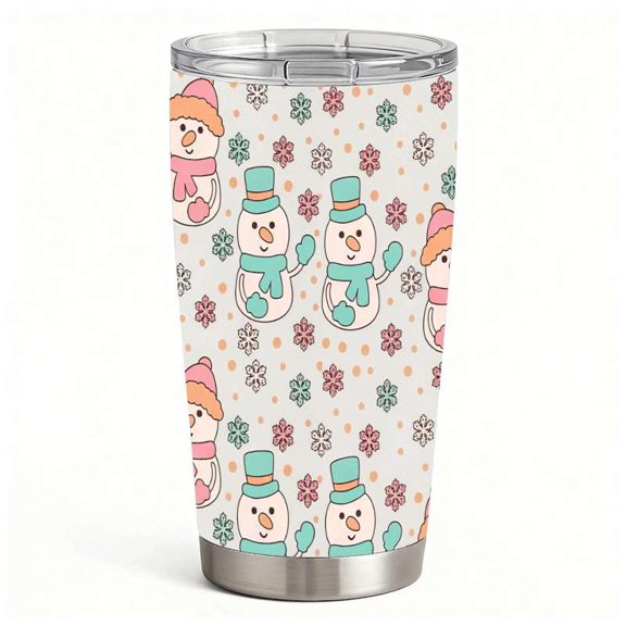 Holiday Snowman Pattern Tumbler, Winter Cute Design Double-Wall Travel Mug
