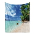 thumbnail image 1 of Holiday Soft Flannel Fleece Throw Blanket, Seascape Nature Relaxation Picture Idyllic Beach on Seychelles, Cozy Plush for Indoor and Outdoor Use, 50" x 70", Mint Green Green Blue, by Ambesonne, 1 of 6