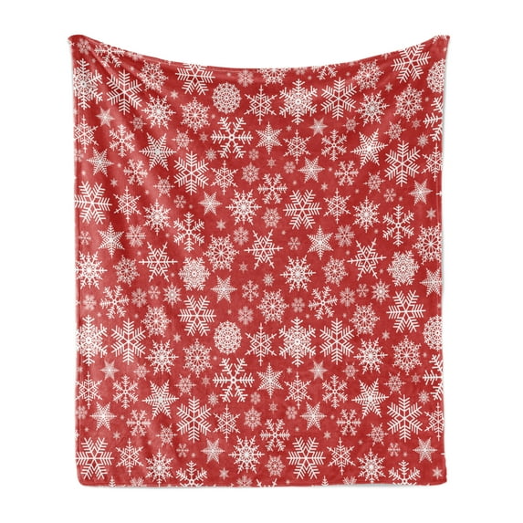Holiday Soft Flannel Fleece Throw Blanket, Various Different Snowflakes with Rich Details Christmas Season in Wintertime, Cozy Plush for Indoor and Outdoor Use, 70" x 90", White Red, by Ambesonne