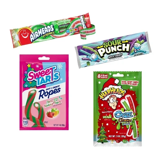 Holiday Sour Candy Bundle 4 Pack Warheads, SweeTARTS, Airheads Xtremes & Sour Punch