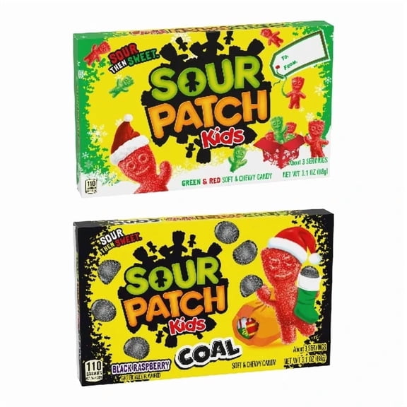 Sour Patch Kids Candy Bundle with Red & Green Gummies and Coal Raspberry Gummies