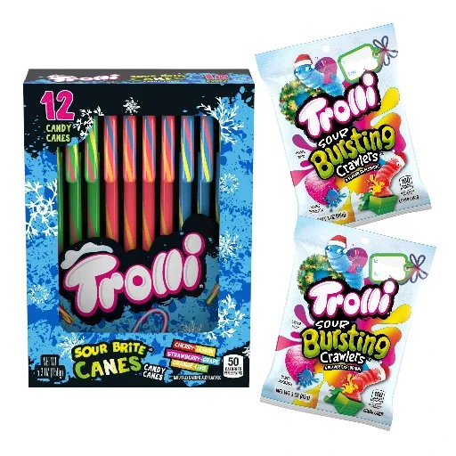 Holiday Sour Candy Canes and Bursting Gummy Crawlers Bundle