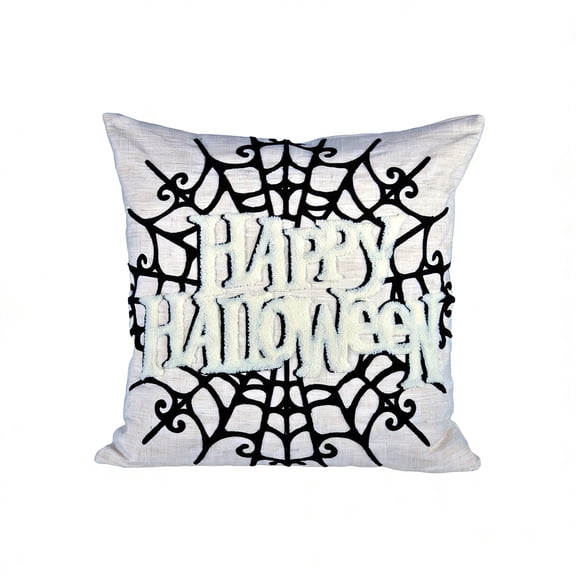 Holiday Spiderweb Beige Embroidered Polyester 20 in. x 20 in. Decorative Throw Pillow