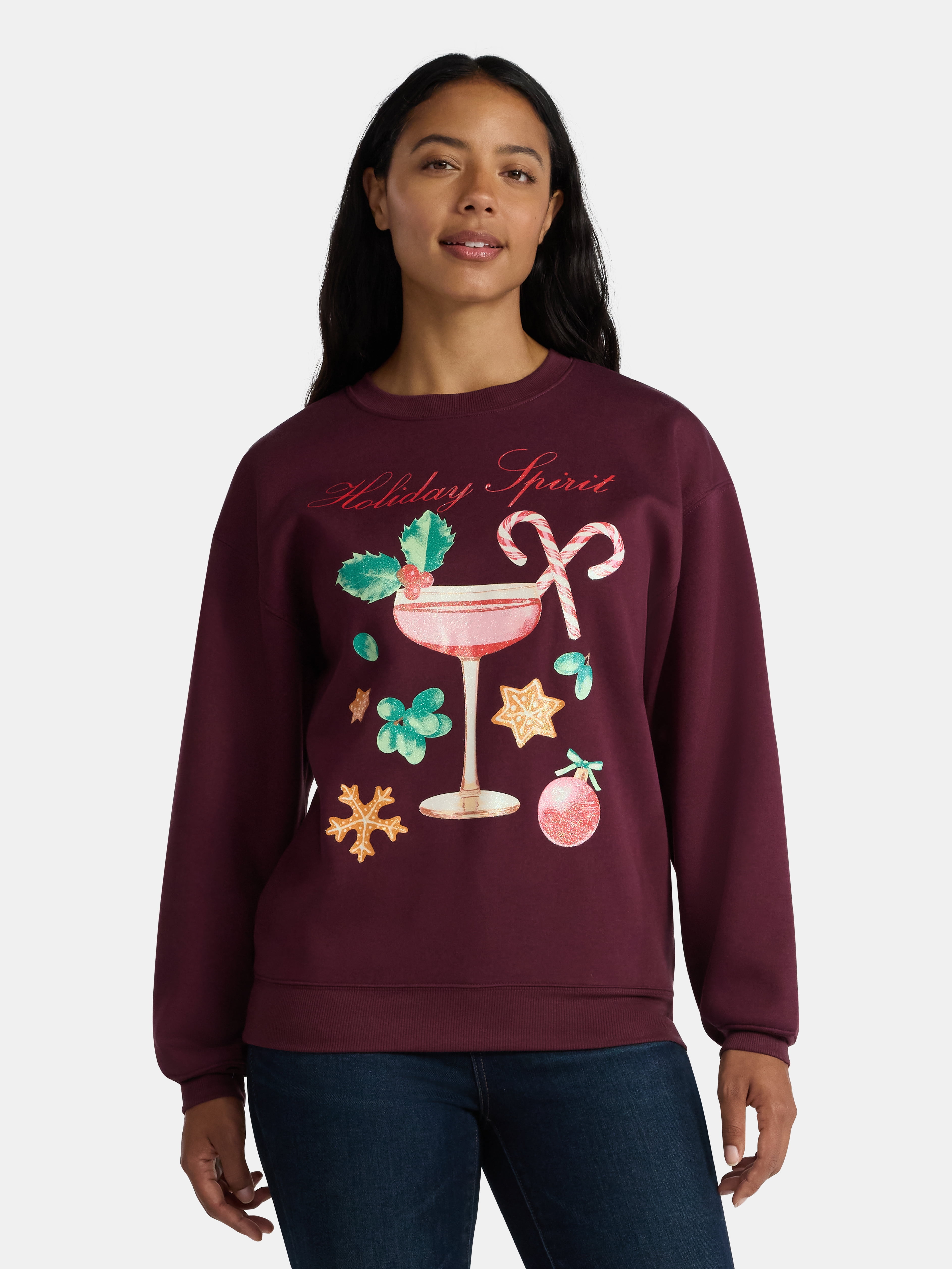 Christmas Women's Holiday Spirit Graphic Sweatshirt with Long Sleeves, Sizes XXS-XXL