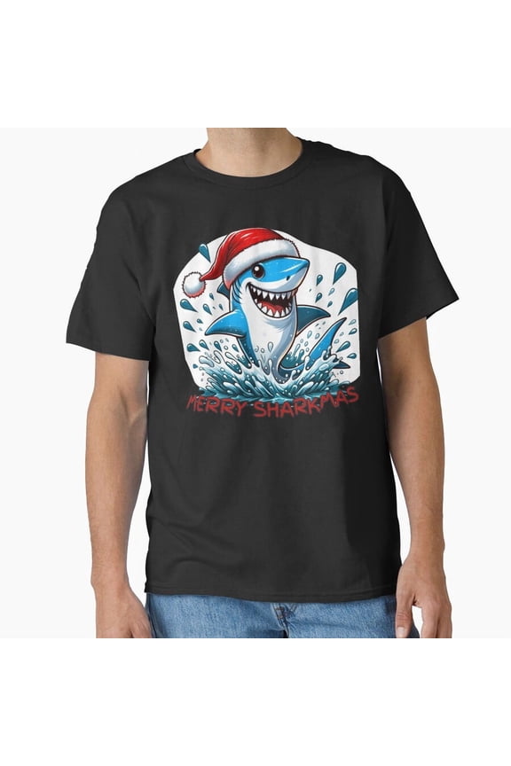 Holiday Splash Merry Shark With Holiday Clad Shark Classic Tee Unisex T-Shirt, up to Size 5XL
