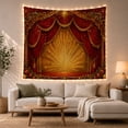 thumbnail image 1 of Holiday Stage Within Red Curtains and Golden Sunburst, Dramatic Vintage for Theater Fans, Pageant Wall Art, Christmas Gift, Tapestry Wall Hanging for Living Room and Studio, 1 of 7