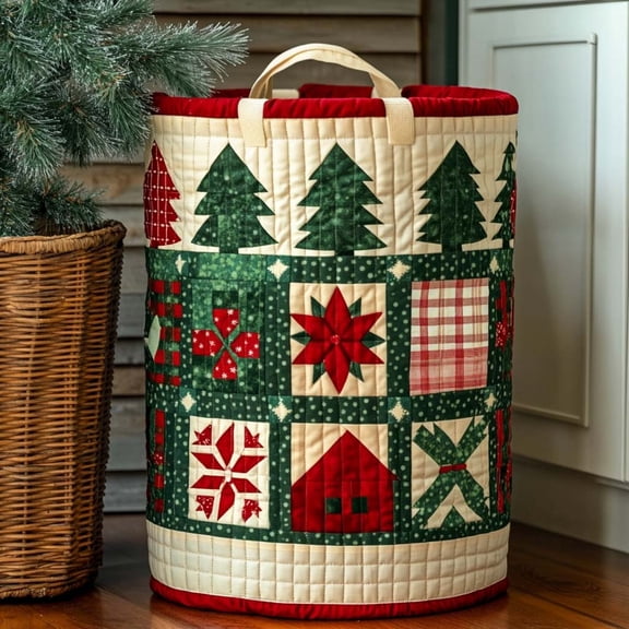 Holiday Star Quilted Laundry Basket