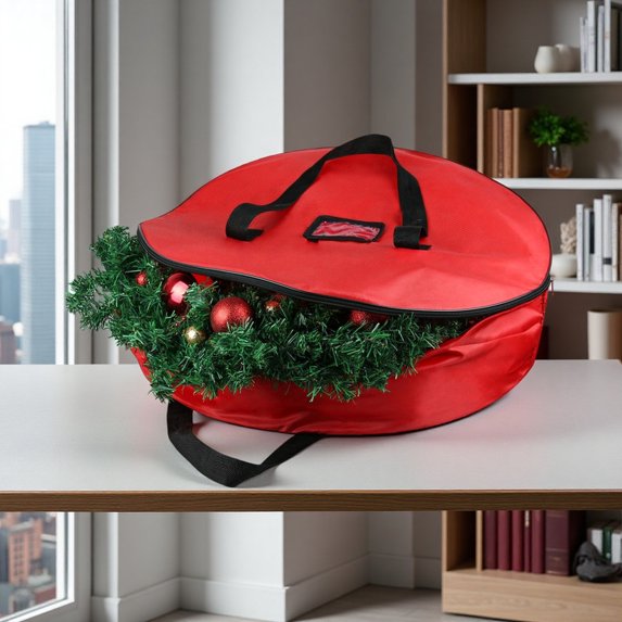 Holiday Storage Bag 36-Inch, Red Zippered Organizer for Wreaths ...