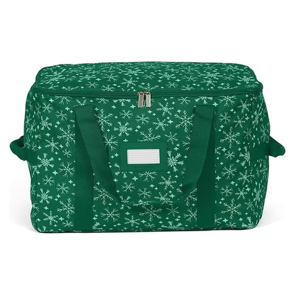 Holiday Storage Bag - Green Snowflake - Keepsakes Treasurekeeper with ID Window & Handles