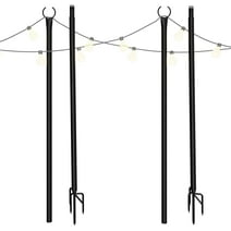 Holiday Styling Outdoor Light Holders & Ground Stakes - Set of 2 Metal Poles, Black