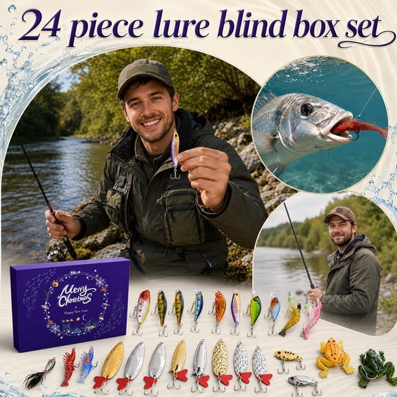 Holiday Surprise Fishing Gift Box, Fishing Advent Calendar 2025, Christmas Advent Calendar, Bass Fishing Lure Kit, 24-Piece Assorted Soft Plastic Swimbaits, Topwater Lures,