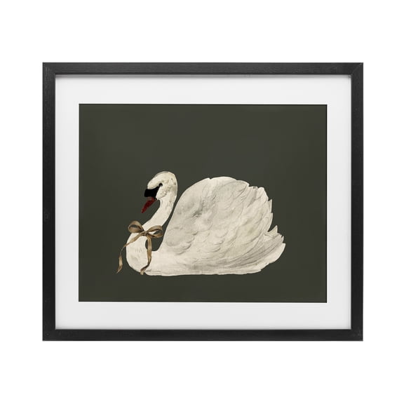 Stupell Industries Holiday Swan with Ribbon Black Framed Print Under Glass, design by Lettered and Lined