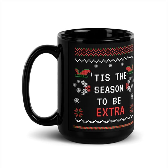 Holiday Sweater Accent Coffee Mug (11, 15oz) Oh Snap, It's the Holidays Funny Black Ceramic Mug (15 oz)