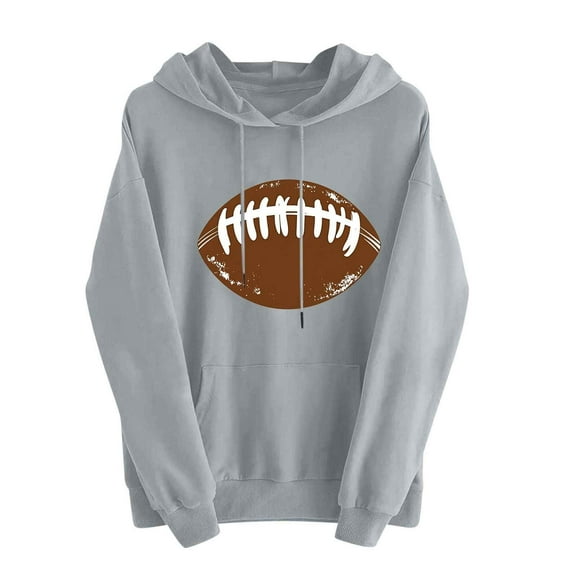 Holiday Sweatshirt for Women Lightweight Rugby Football Hoodies Drawstring with Pocket Pullover Funday Long Sleeve Tops, Gray, XL
