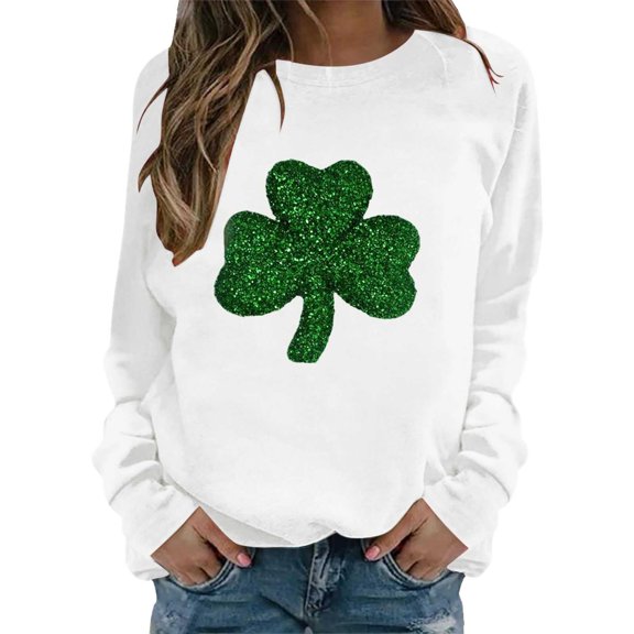 Holiday Sweatshirts for Women St Patricks Day Long Sleeves Shirts for Women Spring St. Patrick's Day Printed Round Neck Casual Pullover Tops Hoodless Soft Daily Wear