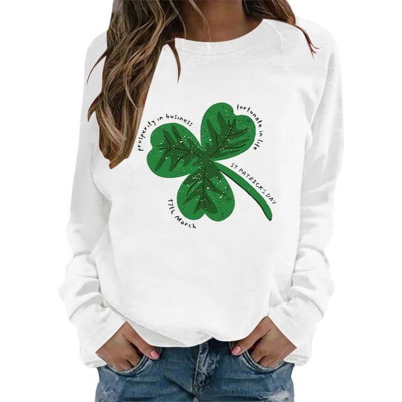 Holiday Sweatshirts for Women St Patricks Day Long Sleeves Shirts for Women Spring St. Patrick's Day Printed Round Neck Casual Pullover Tops Hoodless Soft Daily Wear