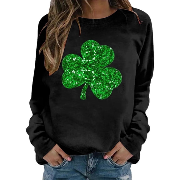 Holiday Sweatshirts for Women St Patricks Day Long Sleeves Shirts for Women Spring St. Patrick's Day Printed Round Neck Casual Pullover Tops Hoodless Soft Daily Wear