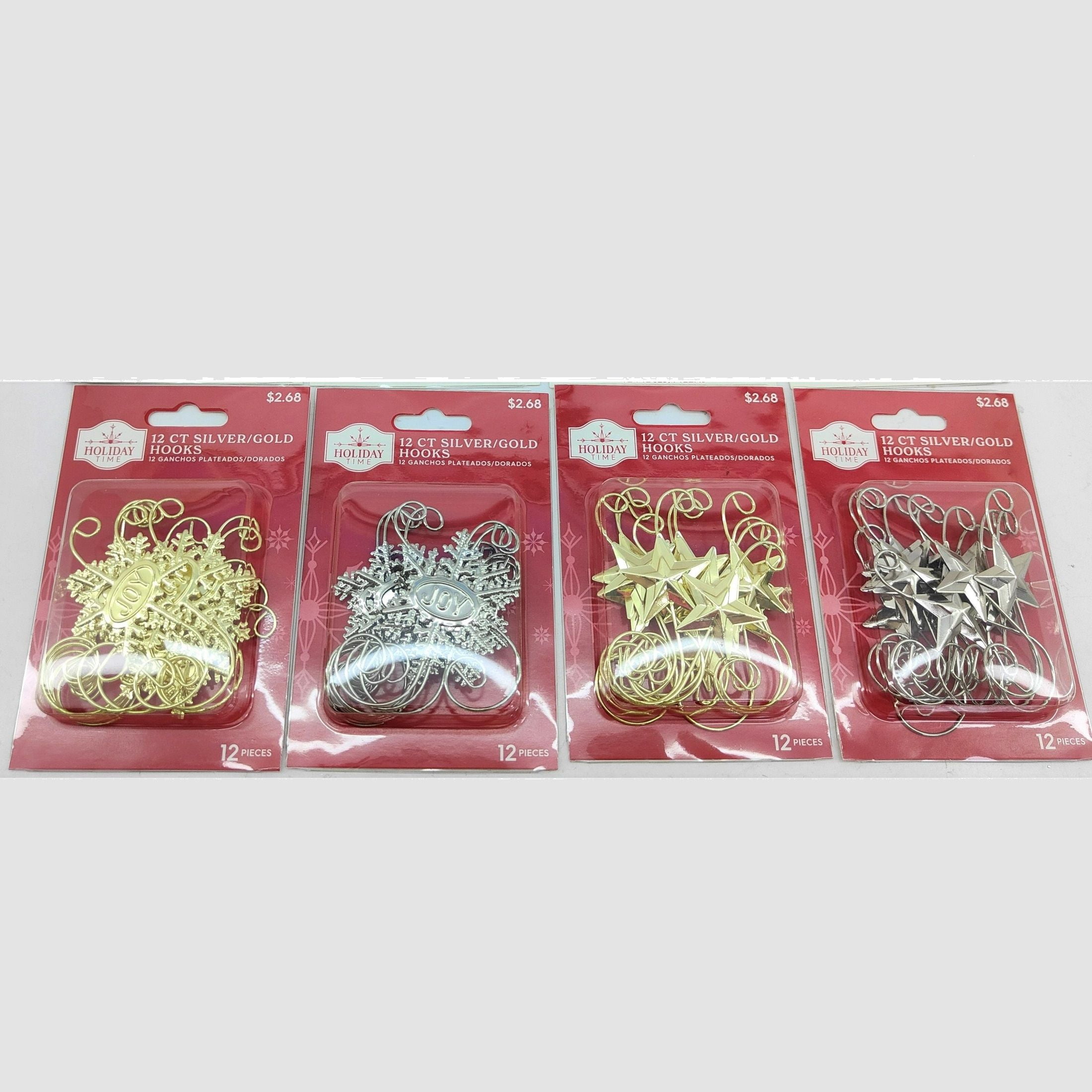 Holiday TIme Silver & Gold Metal Ornament Hooks. Star & Joy Swirl Design. Ornament Hook Theme. Hook Size: 5.55" H.