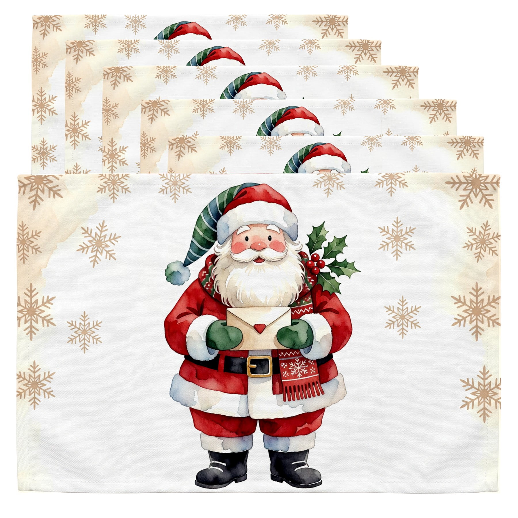Holiday Table Mats A painting of a santa claus holding a box,6 Pack ...