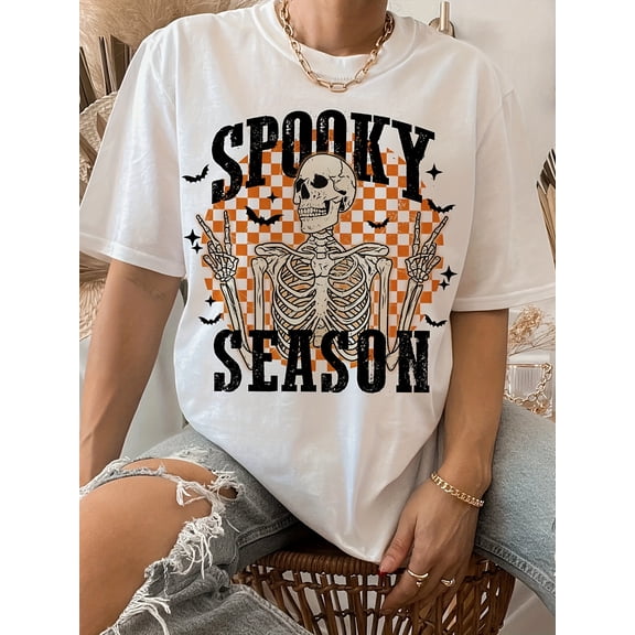 Holiday Targeted 2025 Halloween European and American Fashion Letter Print T-shirt Women's Clothing