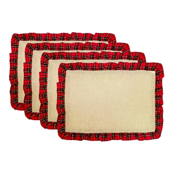 Holiday Tartan Plaid Ruffle Border Christmas Decorative Table Placemat (Ruffle Border Placemat, 13"x19" Set of 4)