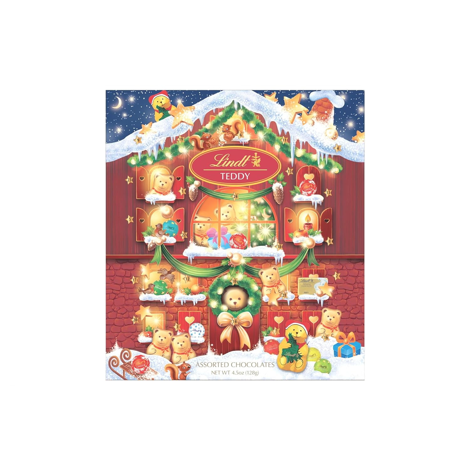 Holiday Teddy Bear Advent Calendar Assorted Chocolate Candy, 4.5 oz
