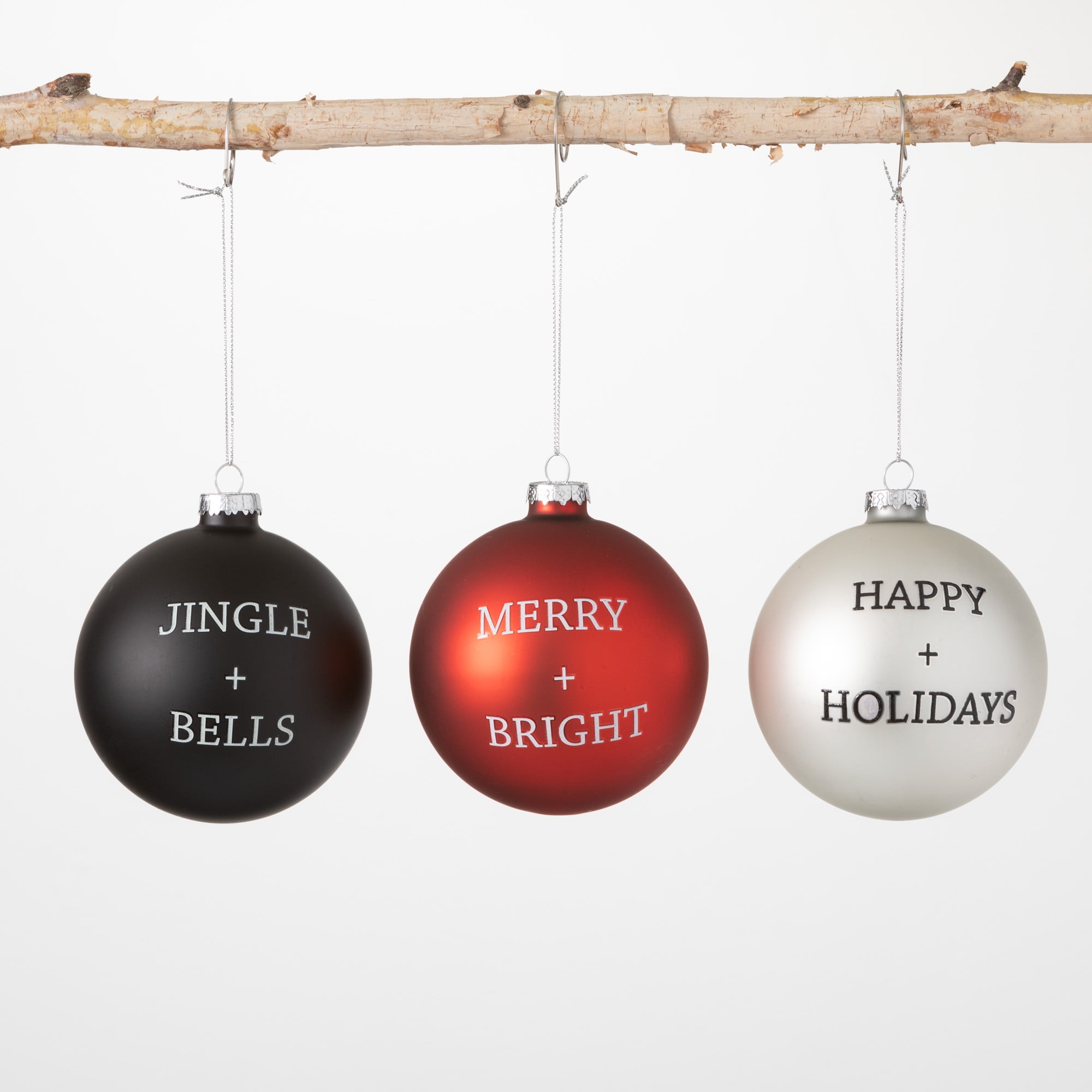 Holiday Text Ball Ornament Multicolor 4"H Glass Set of 3