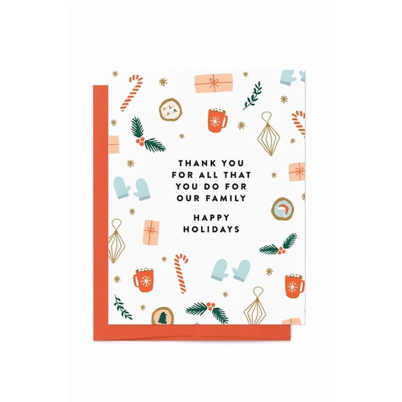 Holiday Thank You Card  Warm Family Gratitude Greeting  Thank You for All That You Do Text  Festive Design with Envelope  Perfect for Family Appreciation During Holidays