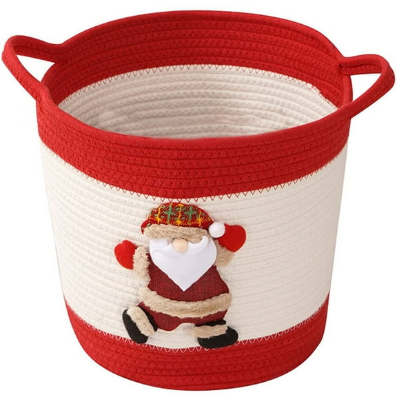 Holiday Themed Cotton Rope Storage Bin Hand Woven Basket For Christmas Home Decoration Desktop Sundries Organiser