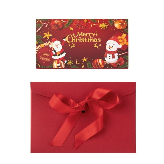 Holiday Themed Dollars Bill Organiser 6 Compartment Red Envelope Gold Foil Detailing For Gift Exchanges