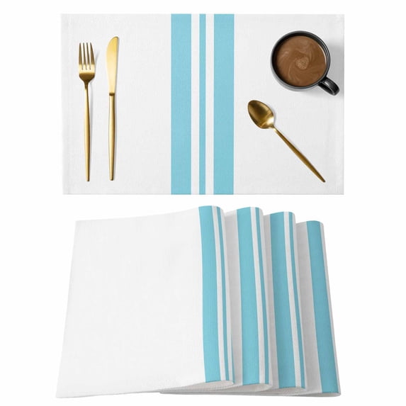 Holiday Themed Placemats Set of 2, Blue Stripes Non-Slip Place Mats Washable Table Mats for Kitchen Dining Table Decorations Indoor/Outdoor