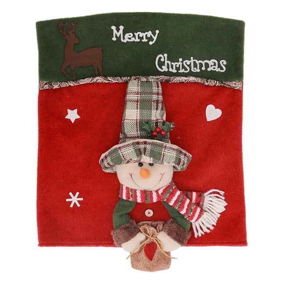 Holiday Themed Santa and Snowman Chair Back Covers for Christmas Office and Home Decoration Washable 1PC