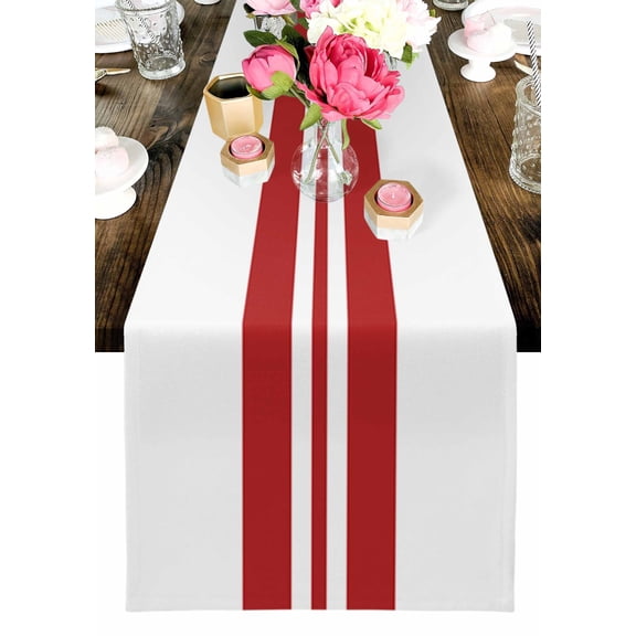 Holiday Themed Table Runner, Red Stripes Washable Cotton-linen Table Runners Dining Kitchen Decoration for Everyday Home Wedding Party Decor, 13 x 72 Inch