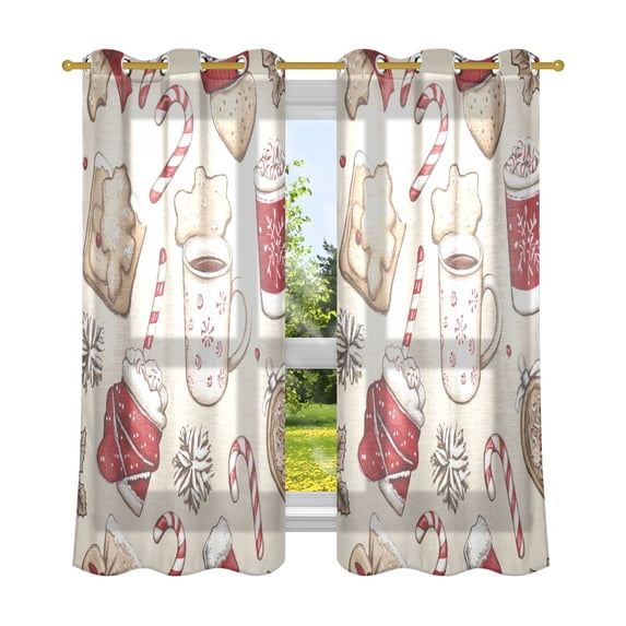 Holiday Themed Treats Breathable Sheer Curtains 63x42in Soft Light Filtering, UV Protection and Thermal Insulation