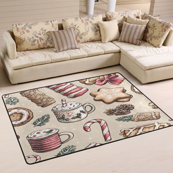 Holiday Themed Treats Pattern Soft Polyester Area Rug 36''x24'', Non Slip, Memory Foam, Water Absorbent