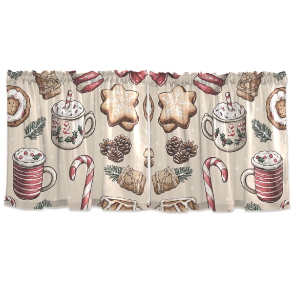 Holiday Themed Treats Pattern Tier Curtains for Kitchen 57x24 Inch Semi Sheer Light Filtering Half Window Curtains 2 Panels
