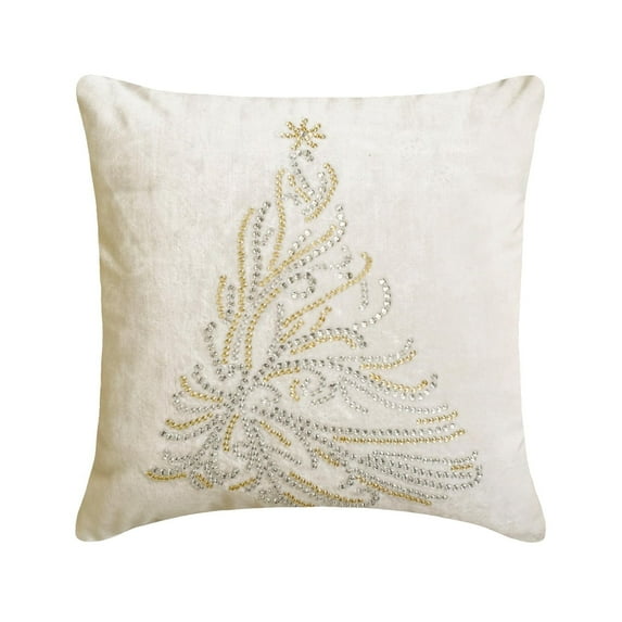 Holiday Throw Pillow cover, 18"x18" White Velvet Pillow Cover, Modern Christmas Tree Gold Xmas Tree Pillow Cover For Sofa Couch, Hotels, living Room, Bed Room - Crystal Pine