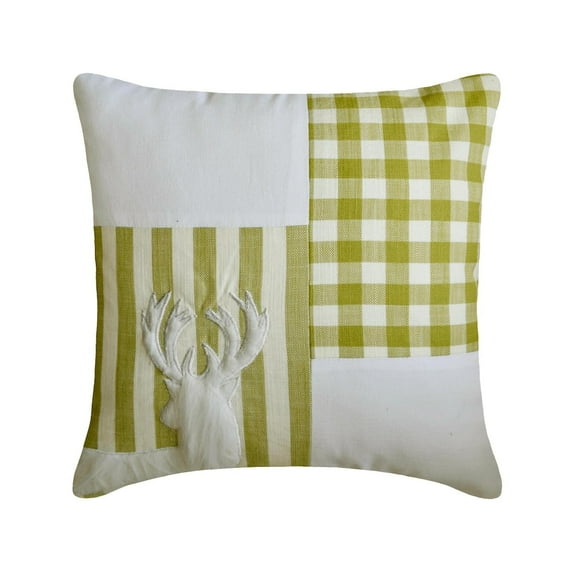 Holiday Throw Pillow cover, 20"x20" Green Cotton Pillowcase, Country & Farmhouse Checkered & Stiped Christmas Pillow Cover For Sofa Couch, Hotels, living Room, Bed Room - Reindeer Check