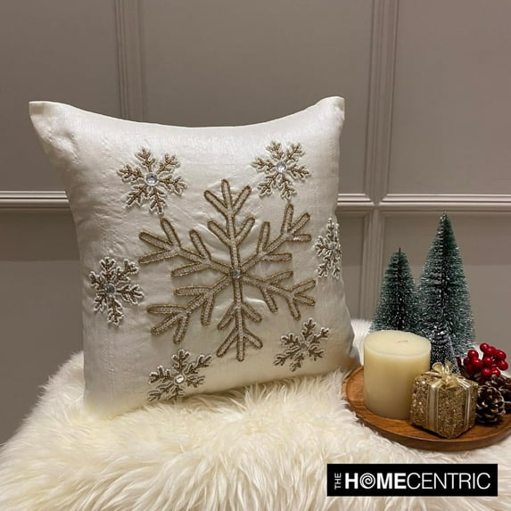 Holiday Throw Pillow cover, 22"x22" White Silk Pillowcase, Modern Snowflake Christmas Decorative Pillow Cover For Sofa Couch, Hotels, living Room, Bed Room - Dewdrop Flake