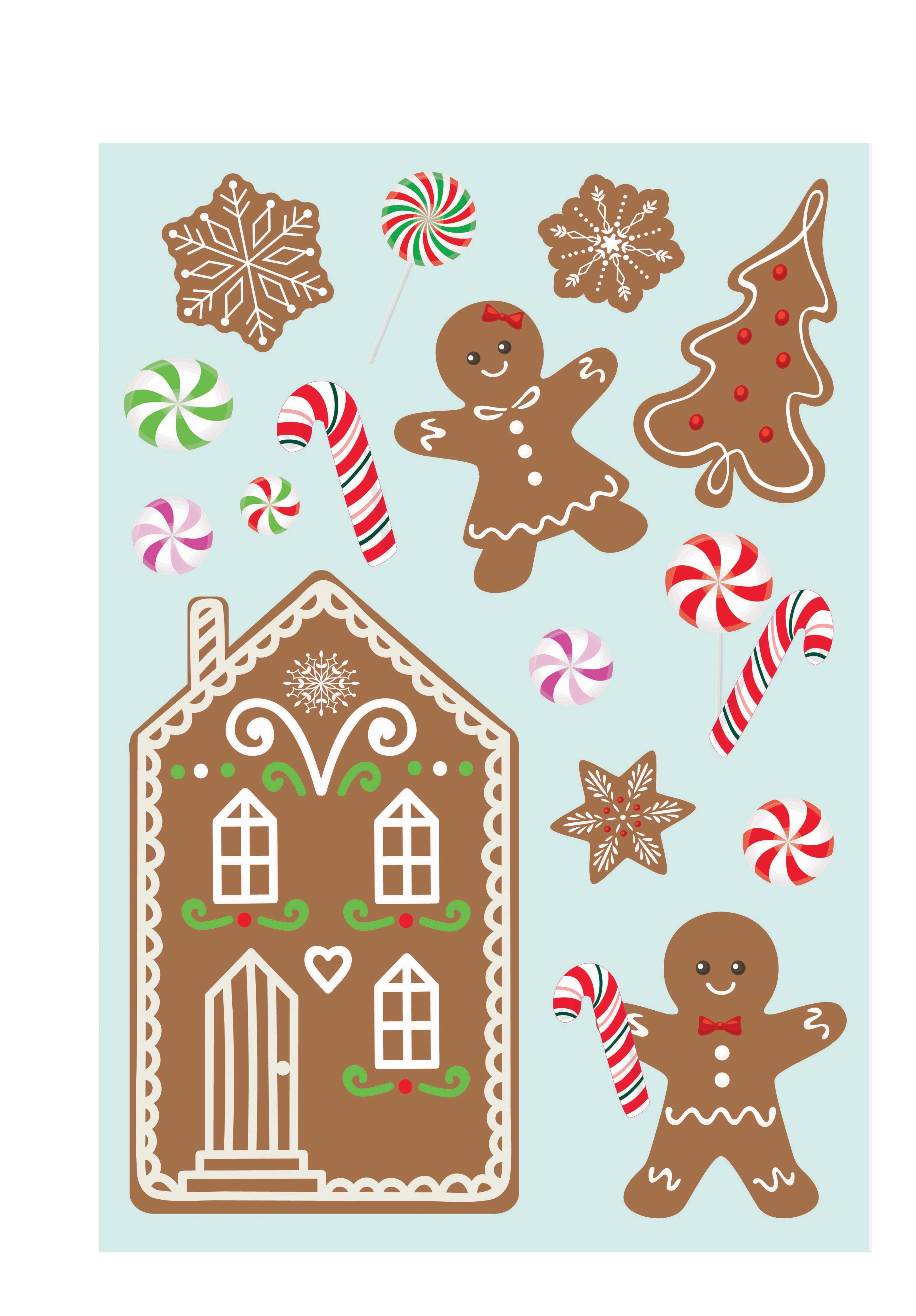 Holiday Time 1 Sheet Christmas Window Clings, Gingerbread