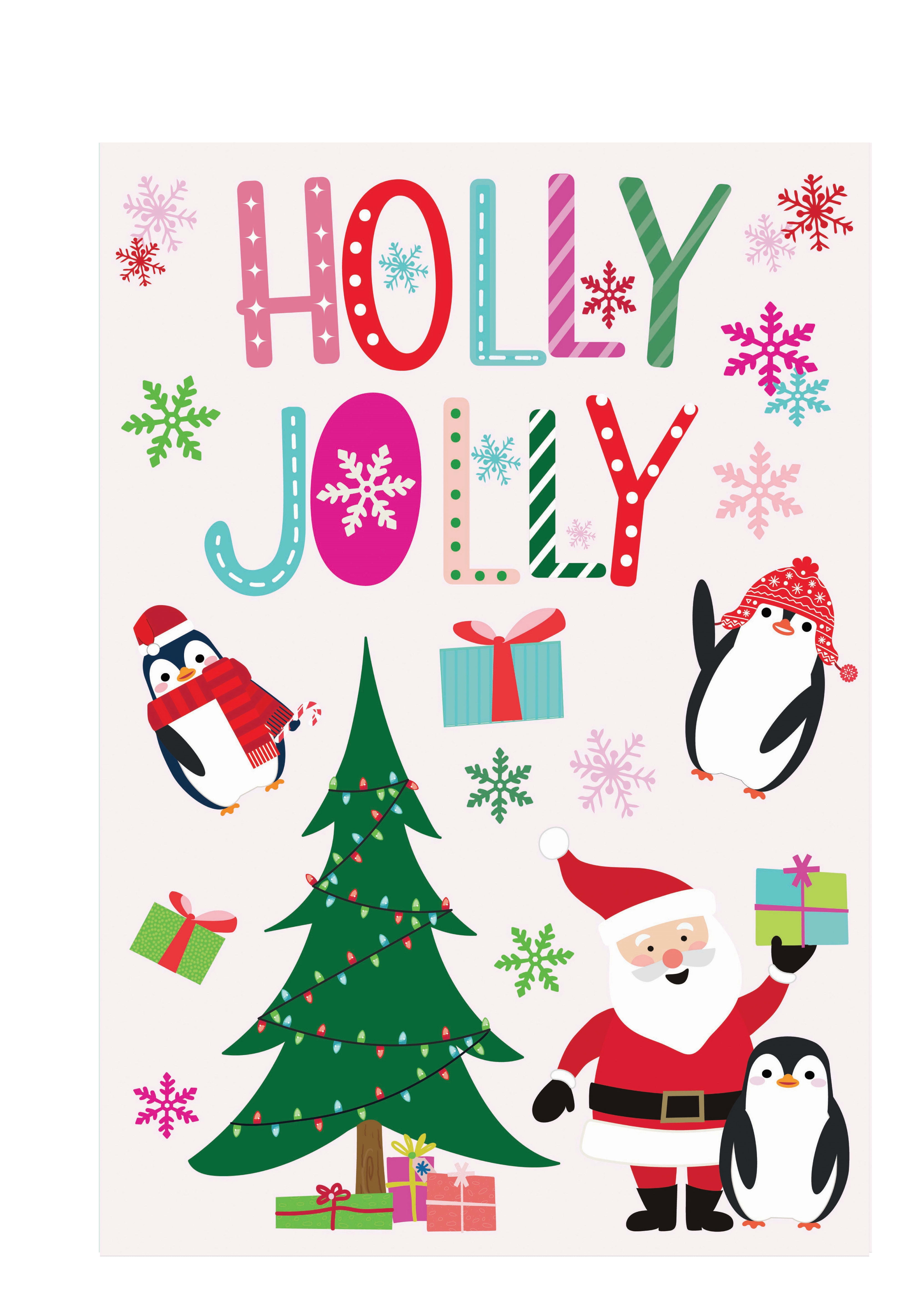 Holiday Time 1 Sheet Christmas Window Clings, Holly Jolly