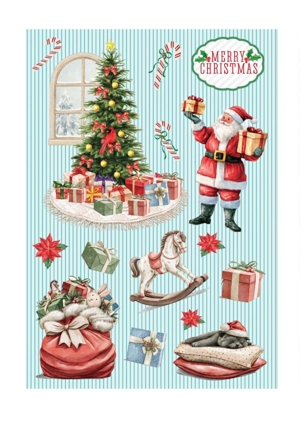 Holiday Time 1 Sheet Christmas Window Clings, Nostalgic Santa