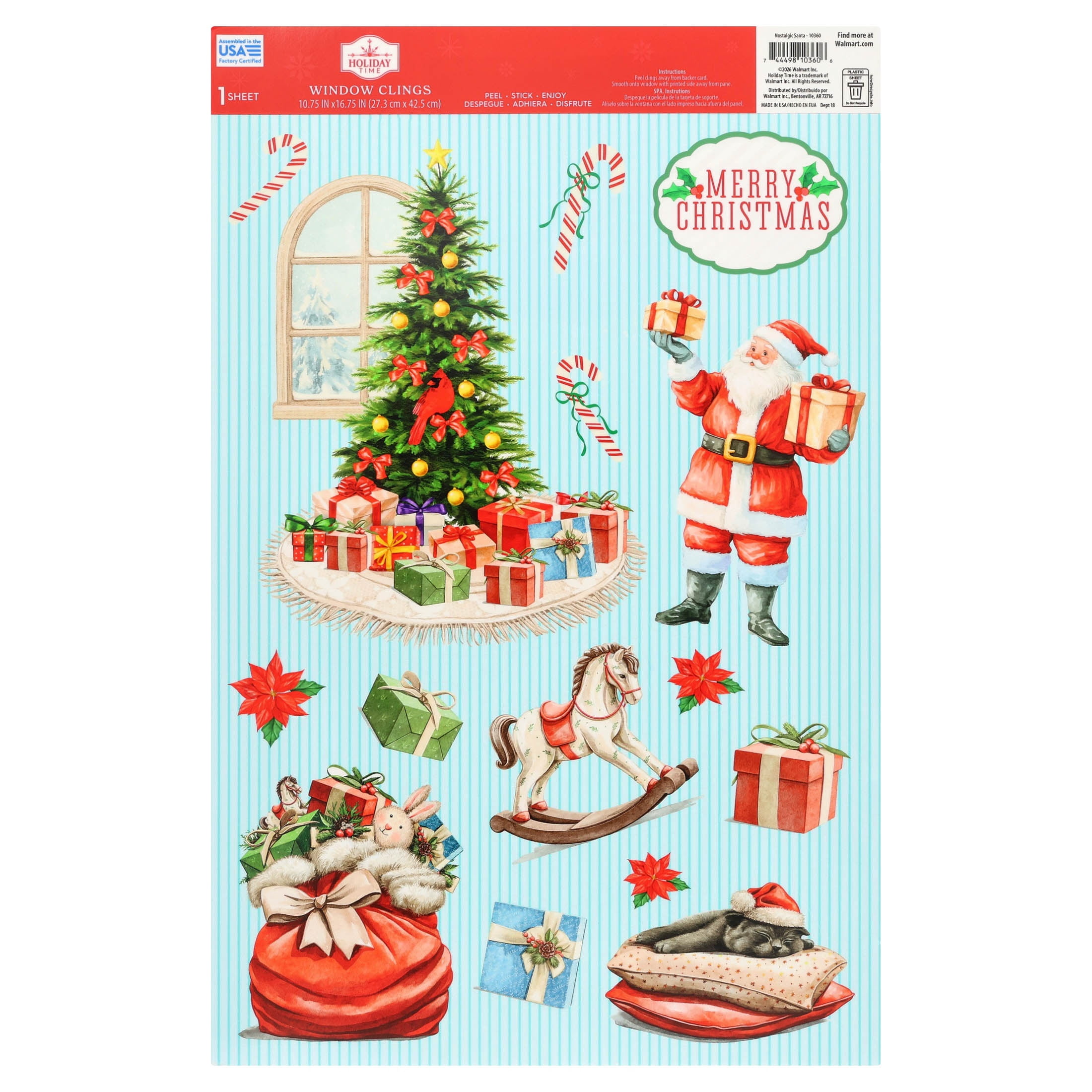Retro Santa Christmas Window Clings, Multicolor, 10.8" x 16.8", by Holiday Time