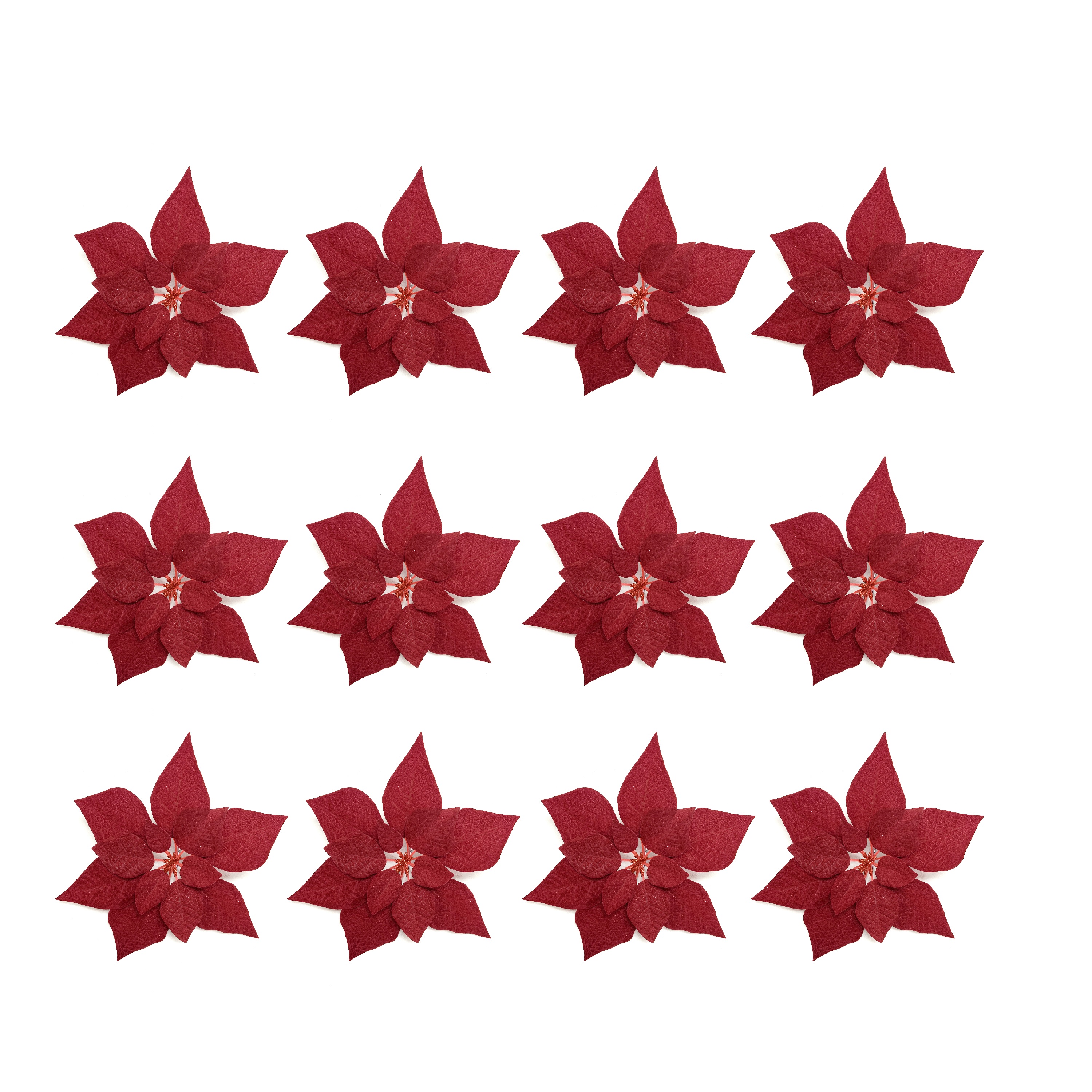 Holiday Time 11" Burgundy Red Velvet Poinsettia Clip Christmas Ornaments, 12 Count - image 1 of 5