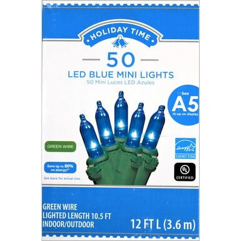 Holiday Time 12' LED Mini Christmas Lights, Blue, 50 Count