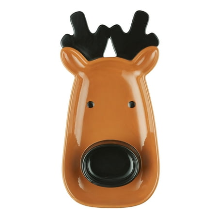 Holiday Time 14" Multicolor Reindeer-Shaped Glazed Earthenware Serving Tray