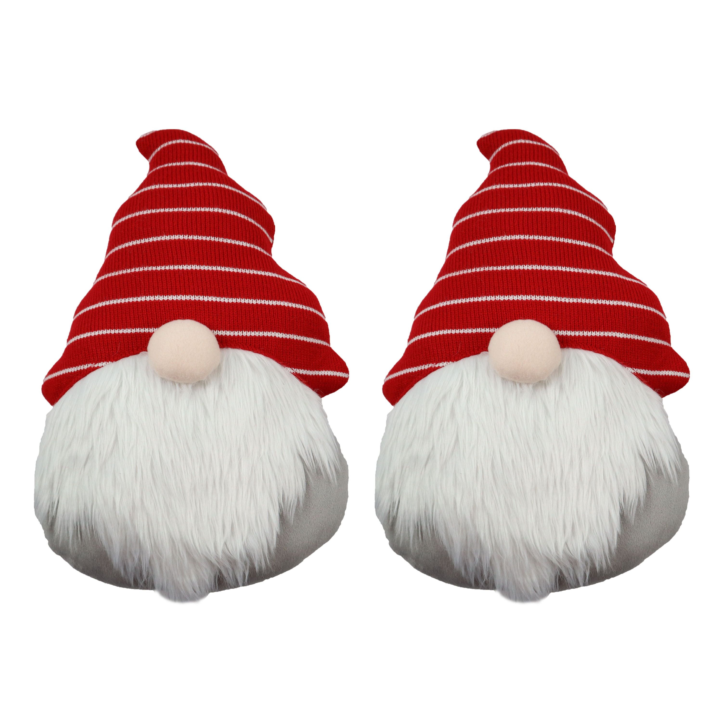 Holiday Time 14inch Red Hat Gnome Shaped Christmas Decorative Pillow, 2 Count per Pack