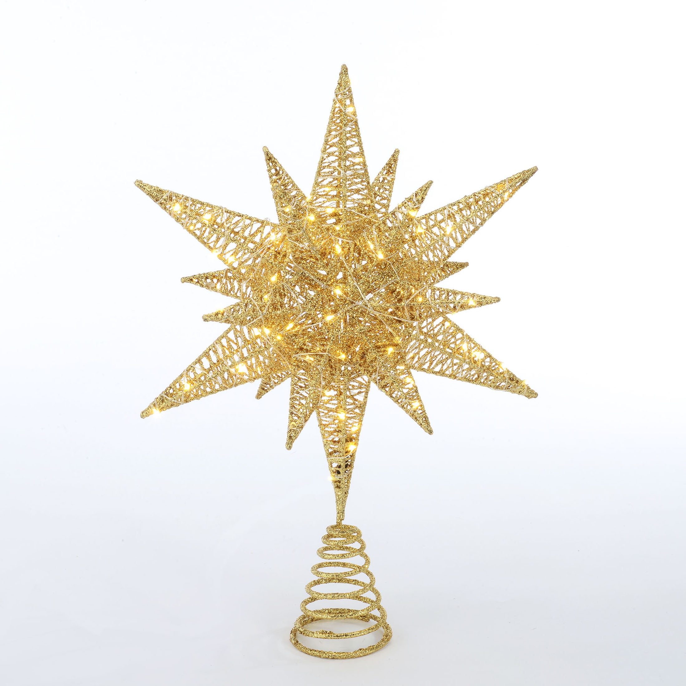 Holiday Time 15.5-Inch LED Champagne Gold Christmas Tree Topper with 100  Warm White LED Lights 