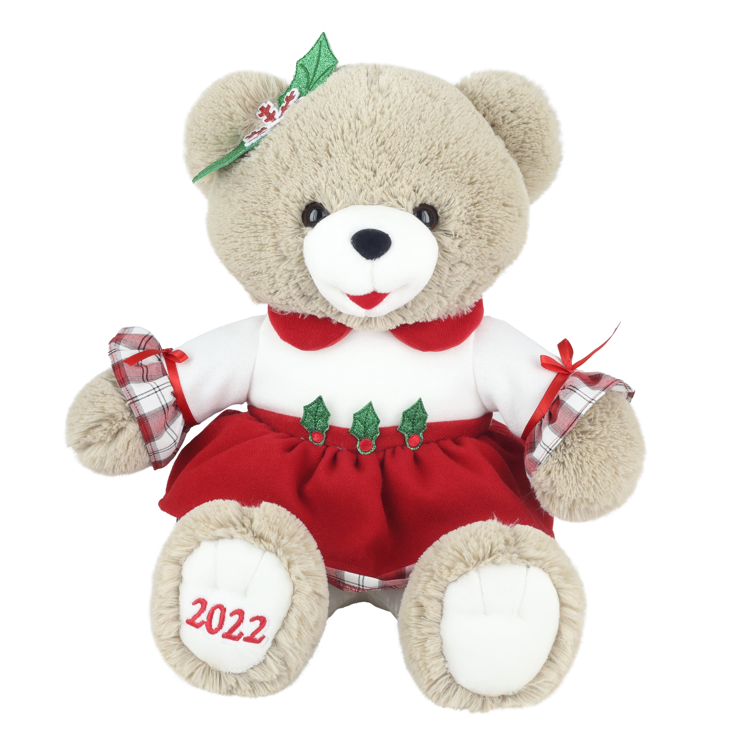 Holiday Time 15 inch Snowflake Teddy Bear 2022, Snowflake Red Dress Girl 